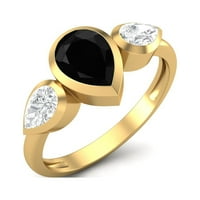1. CTS Bezel set kruška Crna spisela sterling srebrni zlatni Vermeil Tri kamena ženskog angažovanog prstena