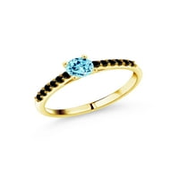 Gem Stone King 0. CT okrugli plavi apatit Black Diamond 10k žuti zlatni prsten