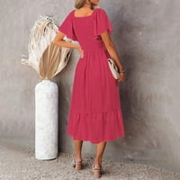 Clearsance Ljetne haljine za žene Čvrsti V-izrez A-LINE Srednja duljina slatka putna haljina kratkih