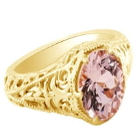 Simulirani ružičasti morgatit Vintage Stil Solitaire Angagement Vjenčani prsten u 14K žutom zlatu s veličinom prstena -10.5