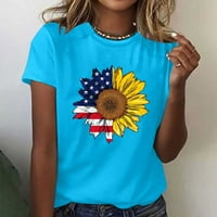 DIANLI USA Košulje za žene okrugla vrat Tunika Američka zastava Star Striped Print kratkih rukava Ljetne majice Havajski labavi Ležerne modne košulje Bluzes Top Sky Blue XXXL
