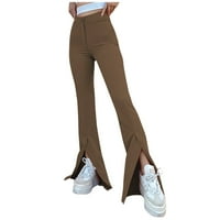Bigersell Wod Wide nogu hlače pune dužine hlače ženske modne ljetne čvrste casual gumne patentni patentni pantaloni pantalone za pantalone za dame