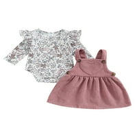 SDGHG Baby Girls Dress Set, dugi rukav zečji cvijet Print Romper + Heart Patchwork Haljina suspendera