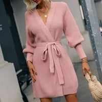 Ženski džemper kaput - modni puni kaiševi dugih rukava CARDIGAN dugi džemper kaput ružičasti s