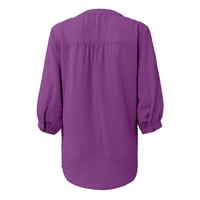 Hanas vrhovi modne ženske ljetne nove solidne boje labav V-izrez u pulover na srednjem rupu ljubičaste s