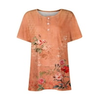 Žensko novo dugme V-izrez modni ispis kratkih rukava retro tiskana majica Slim TOP casual vrhovi na narančastu