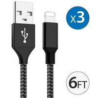 6FT USB punjač, ​​najlonska pletena certificirana kabela za brzo punjenje kablskog prenosa podataka i sinkronizacija kompatibilna s iPhone Pro MA Mini XR XS 6s plus univerzalna, siva