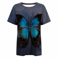Košulje kratkih rukava za žene Trendi estetski leptir Ispis Grafički tees Casual Color Block Crewneck Dukseri