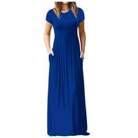 Clearsance Ljetne haljine za žene Maxi kratki rukav modni haljina od ispisane scoop rez plave m