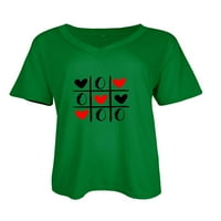 Pfysire ženski casual kratki rukav V izrez majica za srce Tors Green 2xl