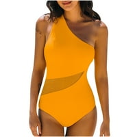 ECQKAME ženski upravljački kostimi za plaćanje ženske jedno-ramena Čvrsta boja mrežica mreža za mršavljenje jednodijelni kupaći kostim seksi ja