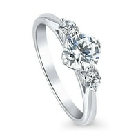 Sterling srebrni 3-kamen vjenčani prsteni za vjenčanje osmostruk CUT CUBIC ZIRCONIJA CZ godišnjica Obećani prsten za žene, rodijumske veličine 4