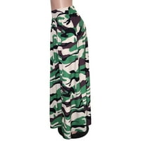 Žene suknje midi duljine casual modni kamuflažni print patentni zatvarač proreza elastična rastezljiva visoka struka maxi suknja zelena m