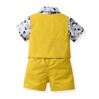 B91XZ Dječak odjeće Toddler Boys kratki rukav cvjetni print T majica vrhovi prsluk kratke hlače Childs Dječji gospodin Outfits Gold, Veličina 2- godine