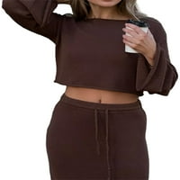 Eyicmarn ženske pad pletene suknje odijelo čvrste boje čamca vrat dugih rukava ubod džemper vrhovi dugih suknji set odjeće