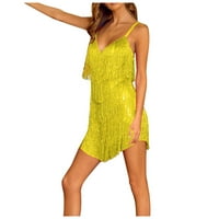 Susanny rođendanske haljine za žene Spaghetti kaiševe haljine bez rukava za bodycon, teške haljine Sparkly V izrez ljetne haljine Clearence Yellow