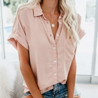 Košulje s kratkim rukavima za žene Modni ženski džepni gumb Tee casual Popularni bluza vrhovi ružičaste