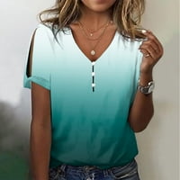 Amousa Womens Ljetni vrhovi V izrez tiskane majice kratka rukava majica Casual Side Split Tunic Top