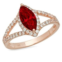 1.2ct Marquise Cred Red Prirodni Garnet 14K ružičasti ružičasto zlato Graviranje Izjava bridalne godišnjice Angažman vjenčanje halo prstena veličine 6.5
