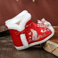 DMQupv čizme Toddler stil pamučne čizme za GilRS platna cipele tople zimske čizme za snijeg veze vezne čizme za djevojčice cipele crvene 10.5