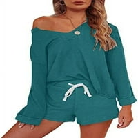 Singreal ženski dugi rukav pidžama jet Henley pletene vrhove i kratke hlače za spavanje salona za spavanje
