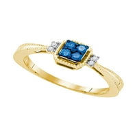 Jewels 10kt žuti zlatni ženski okrugli plavi boja Poboljšani dijamant jednostavan klaster prsten CTTW