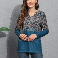 Ženski vrhovi bluza za bluzu od tiskanih rukava, Ležerne prilike, Henley T-majice Tuničke košulje plave
