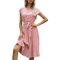 Žene ljetne haljine za žene Ležerne prilike za haljinu polka dot sunčana haljina V-izrez Srednja dužina kratkih rukava ružičasta 2xl