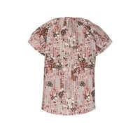 Ženska haljina casual vrhovi Boho cvjetni printirani V izrez Kratki kratki rukav majica Bluze Summer Grafički tees Tunic Khaki M