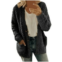 HGW džemper za žene casual plus veličine plišani džepovi džepovi gornji odjećni gumbi Cardigan kaput crni l