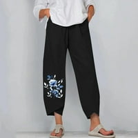 Capri pantalone za žene Ljeto casual visoke struk labave fit pamučne posteljine hlače Capris široke