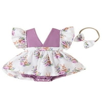 Jamlynbo Newborn Baby Girl Ljeto Uskršnje odijelo bez rukava s rect Romper haljina s setom za glavu