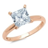 CT briljantna princeza Clear Simulirani dijamant 18k Rose Gold Solitaire Prsten SZ 7.75