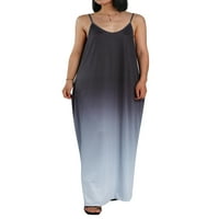 Ženska V-izrez Maxi haljina bez rukava jednodijelni špageti remen plus veličine gradijent
