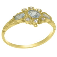 Britanci napravio 18k žuti zlatni prirodni akvamarin i kubični cirkonijski ženski prsten - Opcije veličine