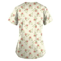 Royallove ženske majice Personalizirani slatki ispis kratki rukav V-izrez Top radne uniforme Džepne vrhove Workout za žene