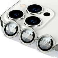 [srebrna] Metal puni poklopac + kaljeno staklo krug za zaštitu objektiva za iPhone Pro Pro Max, HD ekran,