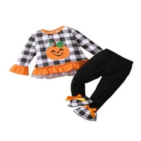 Djevojčica toddlera Halloween Set odjeće za odjeću bundeve dugih rukava + plaćene hlače