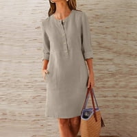 Ljetne haljine za žene okrugli izrez Duljina koljena Slatka A-line putne haljine s čvrstom rukavom smeđa