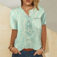 HANAS Ljetni ženski gumb dolje majice, modni casual vintage print s kratkim rukavima V izrez bluza