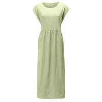 Cuoff Ljetne haljine za žene casual puni u boji bez rukava bez rukava uboda pamučna posteljina haljina zelena 2xl