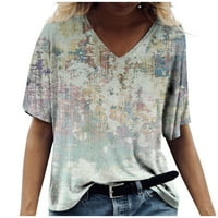 Ženski bluze s floralnom bluzom V-izrezom plus veličina ženskih košulja kratkih rukava ljetni vrhovi beige xxl