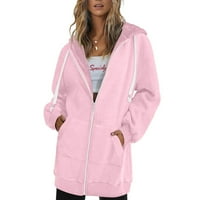 Tking modni ženski pad dukseva sa hoodiem prevelizirani odjeća casual džepne jakne srednje duljine kapuljača