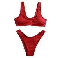 Ženski kupaći kostimi Tummy Control Plus Size Svoj komično kostimi Korup modni čvrsti boja Seksi remen bez struka Bikini Baikini Crveni l