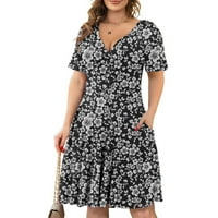 Ženske ljetne haljine Ležerne priliketi print Deep V-izrez plus veličina Swight Midi haljina Ženska