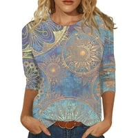 Ženske svijetlo plave vrhove posada vrata T majica s rukavima grafički dressy casual ljetni teas s
