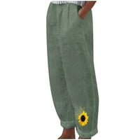 Lenago visoke strukske hlače za žene Modni ljetni labavi pamučni i posteljini džepni pantalone hlače