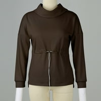 Duks za žene s dugim rukavima visoki vrat čvrsti vrhovi vučni pulover Tunic casual majice bluza kafa 2xl