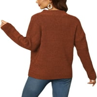 Paille dame zima toplo casual pulover obični šik pleteni džemperi V izrez Loungewear Jumper Tops Red