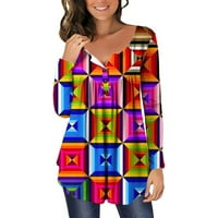 Oflalw vrhovi za žene casual majice s dugim rukavima modna geometrijska gumba za ispis gore labavi fit crewneck pulover bluze